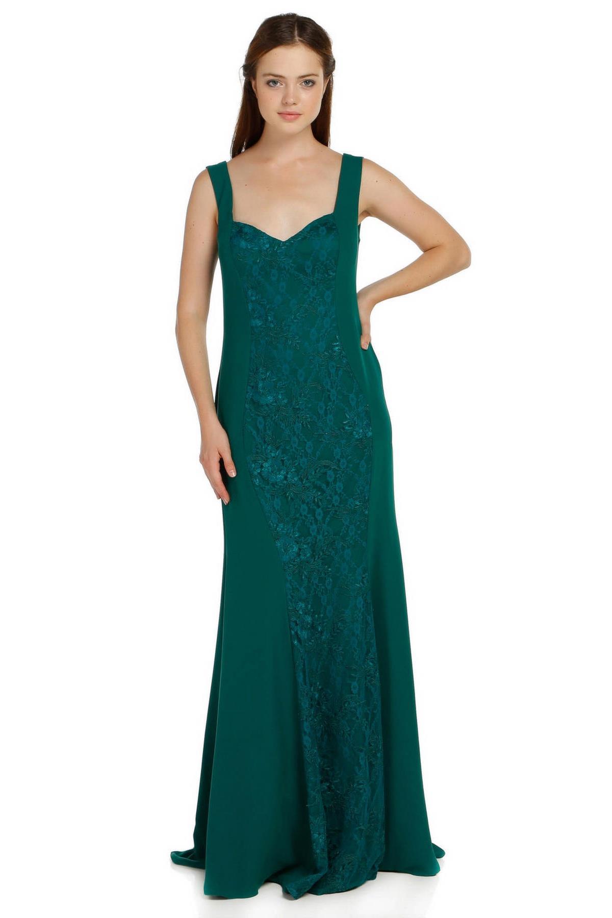 Fierte Kadın Abiye Elbise Frd1450 Balık Sıfır Yaka Düğün Yeşil Abiye Elbise