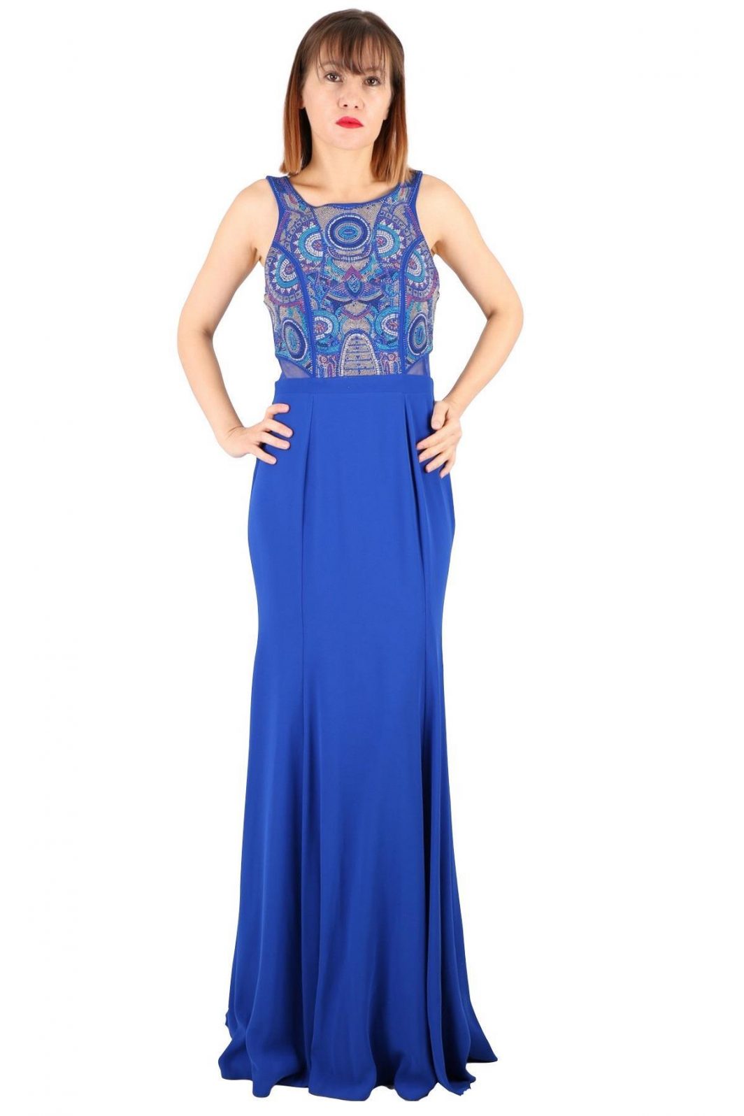 Fierte kadın abiye elbise tn7705 oval yaka balık saks mavi bordo abiye elbise