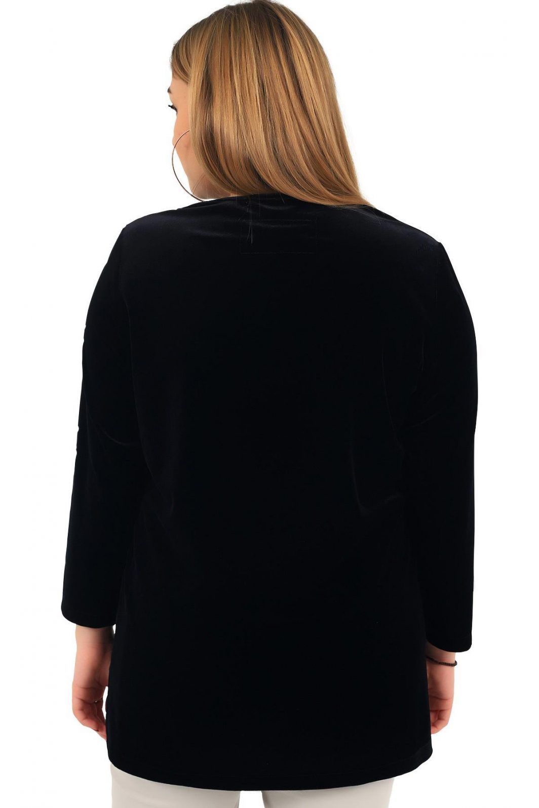 Fierte kadın büyük beden bluz lm43470 v yaka kadife siyah bluz