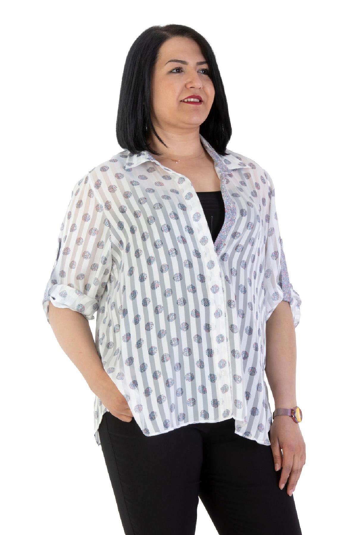 Fierte Kadın Büyük Beden Gömlek Lm13280 Uzun Kol Lacivert Büyük Beden Giyim