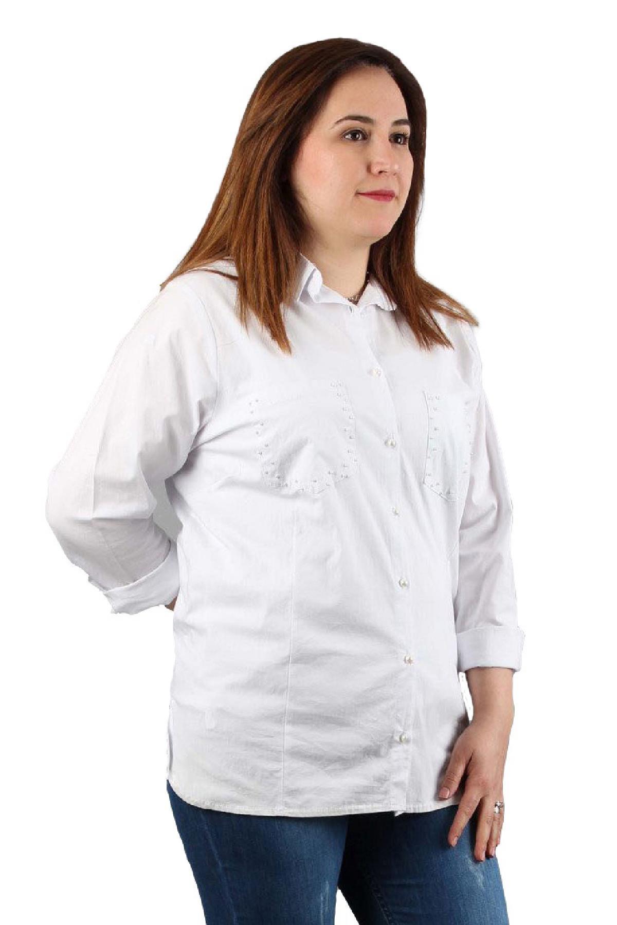 Fierte Kadın Büyük Beden Pantolon Rg1288 Jean Yırtık Mavi Beyaz Büyük Beden Alt Giyim