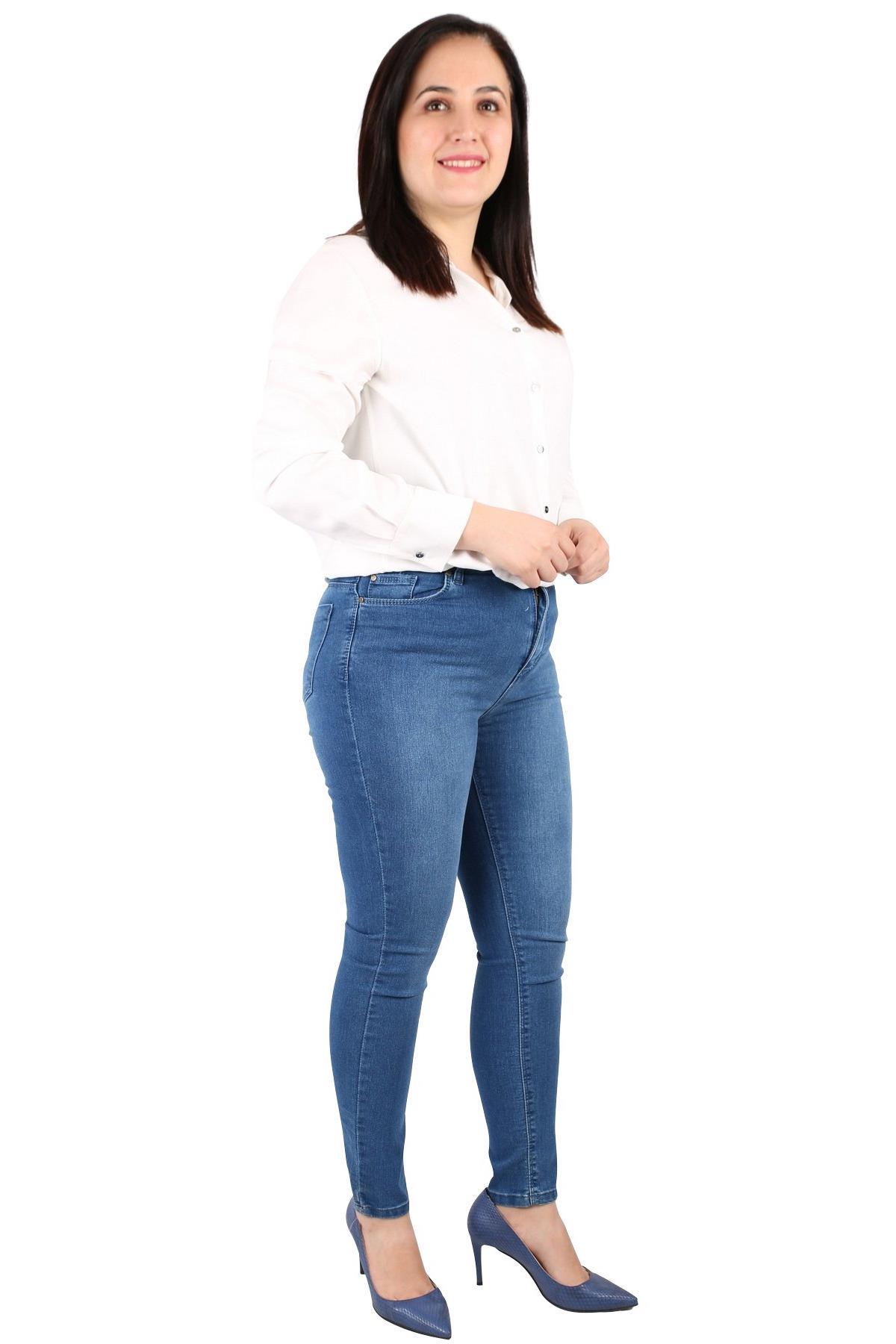 Fierte Kadın Pantolon Rg1566-1 Jean Yüksek Bel Yırtık Mavi Giyim