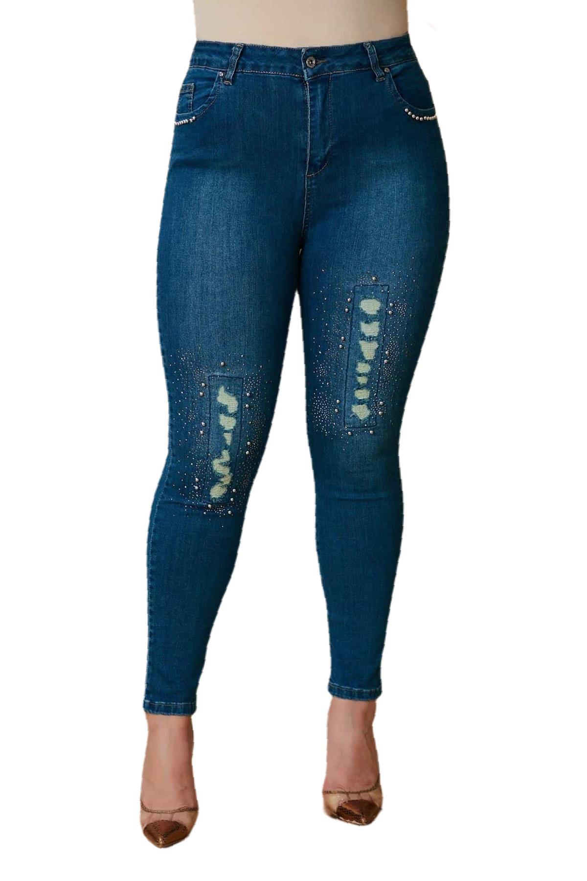 Fierte Kadın Pantolon Rg1529 Kanvas Yüksek Bel Krem Lacivert Giyim